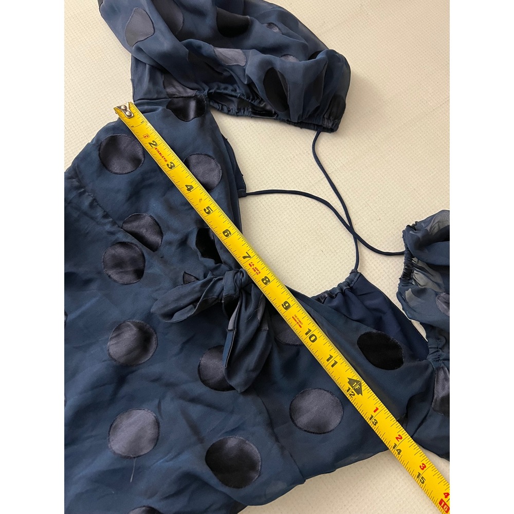 For Love & Lemons Lula Mini Dress Women XS Navy Blue Polka Dot Ruched - Picture 3 of 9